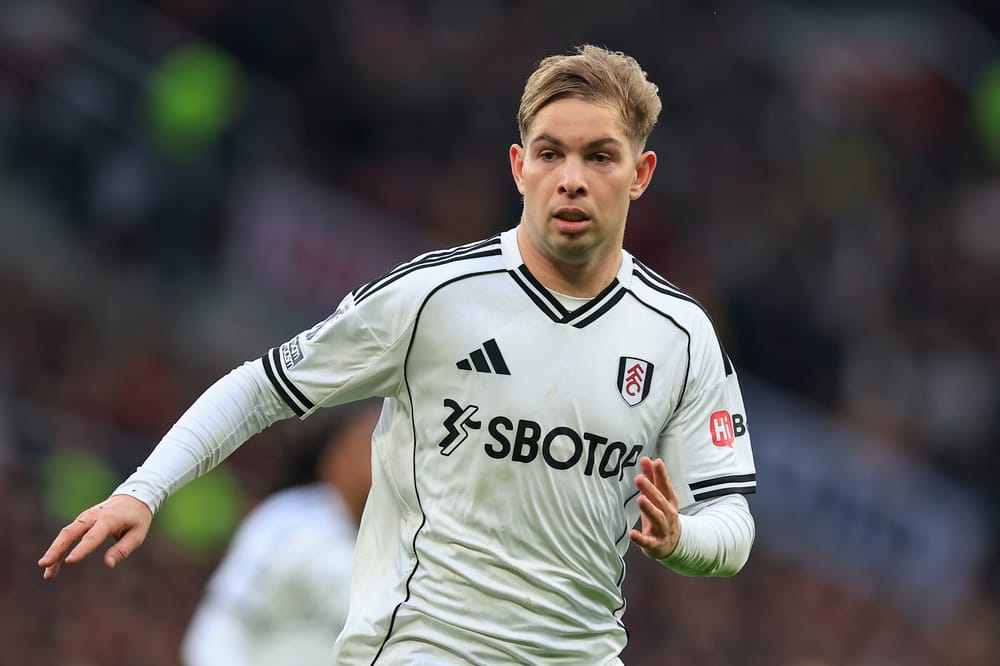 Emile Smith Rowe (32) of Fulham during the Premier League match between Manchester United and Fulham at Old Trafford, Manchester, UK on 1 February 2026.